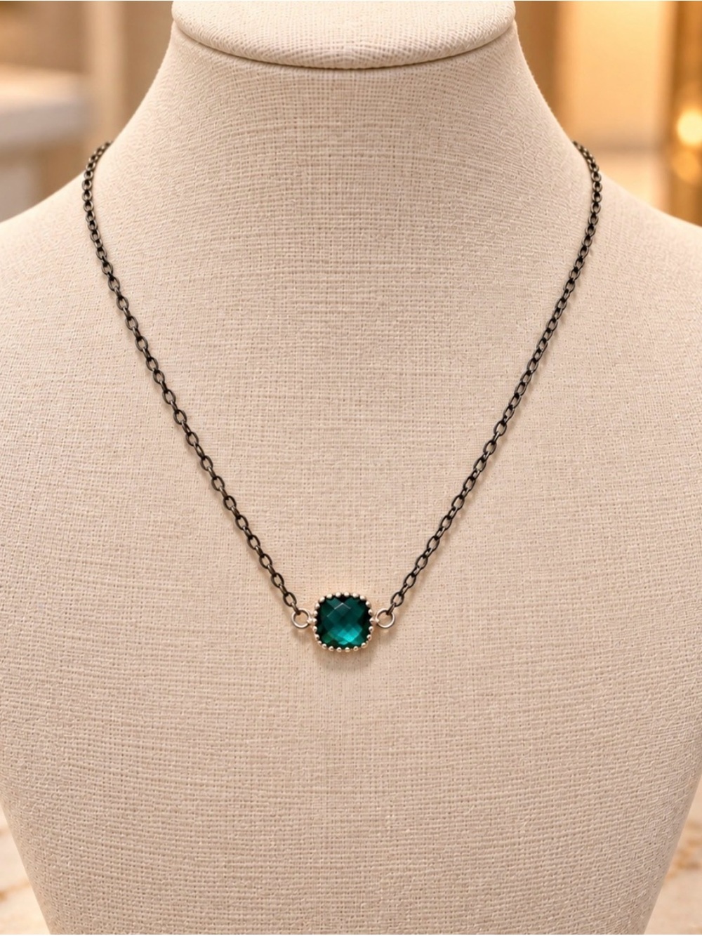 Women's Green Cushion Pendant Necklace